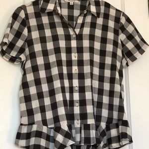 Madewell Peplum Black And White Gingham Button Do… - image 1